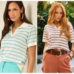 Blusa polo tricot listrada Isla